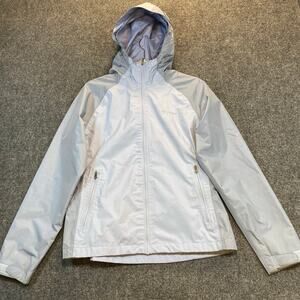 Columbia Womens Medium Gray Omni Heat Hooded Rain Coat Jacket Windbreaker